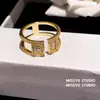¡Las estrellas brillan! Anillo Abierto Cuadrado de Circonita, Anillo para Dedo Índice Estilo Niche de Alta Gama, Accesorio de Mano Estilo Lujo Ligero