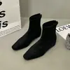 Botines de moda 2026 con punta cuadrada y tacón oculto, nuevas botas de mujer otoño/invierno, botas de gamuza, botas elásticas ajustadas para mujer
