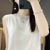 Camiseta base casual de punto fino de lana para primavera-verano, nuevo top de punto sin mangas, camiseta sin mangas premium para mujer