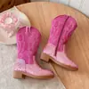 Botas de couro de cano alto para meninas estilo princesa, botas estilo Martin com lantejoulas, estilos modernos para outono/inverno, botas estilo cowboy western com inspiração étnica e botas longas estilo cavaleiro