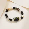 Pulsera de gatito de cuentas hecha a mano linda para pareja retro, pulsera de madera, joyería de pulsera de nicho de alta calidad