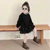 Vestido Moletom Manga Longa para Meninas 2025 Outono Novo Estilo Coreano Tendência Vestido com Barra de Pétalas para Bebês