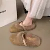 Sapatos, pantufas peludas para o dia a dia, mocassins de pelúcia versáteis e quentes com detalhes metálicos, sapatos fechados forrados com fleece para outono e inverno femininos