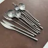 Cuchillo y Tenedor Retro Antiguo Japonés para Bistec Acero Inoxidable 304 Cuchillo Tenedor de Postre Ins Cuchara Tenedor de Fruta Vajilla Mate Cuchara