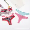 Roupa íntima de seda gelada Tanga de renda feminina calcinha estampada plus size comércio exterior europeu e americano fábrica atacadista vendas diretas