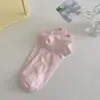 Calcetines de algodón para mujer, calcetines cortos finos de verano, a prueba de olores, antibacterianos, de malla, transpirables, lazo blanco, estilo ballet, calcetines invisibles, para niñas