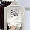 Ropa interior de felpa para niñas Otoño Invierno Nuevo Estilo Cuello medio alto fruncido Elegante Cálido Top interior para niños medianos y grandes Manga larga