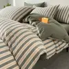 Juego de Cuatro Piezas de Algodón Puro Teñido en Hilo Lavado Clase A, Sábana y Funda Nórdica Sencillas 100% Algodón Puro, Ropa de Cama de Gama Alta para Dormitorio Principal