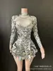 Nuevo vestido de fiesta con espejo brillante de moda europeo y americano, vestido de baile de escenario elástico negro