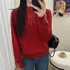 Suéter Quente de Renda com Contas de Alto Padrão para Mulheres, Camada Base de Tricô Elegante e Versátil para Outono e Inverno
