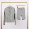 Conjunto de Sudadera con Capucha y Shorts Lulu Df con Relieve, Chaqueta Deportiva Ajustada Elástica con Cremallera Dorada para Fitness y Yoga