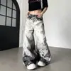 Jeans Estilo Americano com Estampa Digital 3D para Homens e Mulheres Design de Rua com Senso de Moda Calças de Perna Curva Marca Tendência Vibe Calças de Perna Larga Tendência