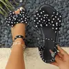 Nuevas sandalias de exportación estilo plano con punta redonda y tira de lazo para mujer, sandalias de playa de lunares talla grande.
