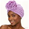 Sombrero de Punto Elástico de Algodón de Color Sólido con Decoración Floral Estilo Africano Nuevo Estilo Pañuelo para la Cabeza Sombrero Venta Caliente Al por Mayor