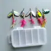 Set de 5 señuelos giratorios con anzuelos de pluma, señuelos de metal, señuelos de pesca, caja de almacenamiento portátil