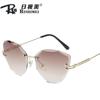2024 Nuevas Gafas de Sol Marinas de Borde Cortado Europeo y Americano para Mujer Gafas de Sol para Mujer Sin Marco Gafas de Sol de Metal Venta al por Mayor