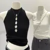Chaleco de Punto con Escote Halter, Diseño Hueco de Nicho Estilo Francés para Mujer, Nueva Prenda Exterior sin Mangas Verano 2025
