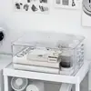 Caja de almacenamiento portátil para escritorio para organizar artículos varios transparentes, adecuada para oficina, dormitorio, dormitorio, con tapa, a prueba de polvo, diseño simple