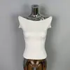 Roupas Femininas de Comércio Exterior da Coreia Dongdaemun, Estiloso e Versátil, Slim Fit, Sexy, Feminino, Ombro a Ombro, Camiseta de Malha Elástica de Manga Curta