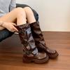 Botas de Montar de Suela Gruesa y Caña Alta para Mujer, Botas Vaqueras Estilo Nuevo Otoño e Invierno 2025, Botas Largas Apiladas Retro Pequeñas