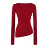 Conjunto de Top T-shirt Assimétrico de Manga Longa com Gola Canoa Estilo Desejo Puro Garota Apimentada + Saia Midi Irregular Justa ao Corpo para Mulheres