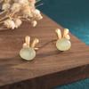 Brincos de Pérola de Coelho, Estilo Simples, Cobre Banhado a Ouro, Tarraxas de Jade Sintético Hetian, Joias de Ouro Antigo, Estilo Chinês