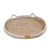 Combo de Cama e Arranhador para Gatos em Rattan Trançado de Sisal para Verão, Durável e Não Solta Pelo, Cama Oval Grande para Gatos