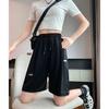 Shorts de Seda Gelo Transfronteiriços Femininos Verão Soltos Emagrecimento Versátil Cintura Alta Casual Calças Mid-length Calças Esportivas de Perna Larga