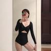Traje de baño de una pieza para mujer, estilo Ins Dongdaemun Corea del Sur, simple, sin espalda, manga larga, protección solar, sexy, aguas termales, cintura alta, conservador