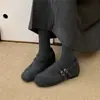 Sapatos Mary Jane Curtos Femininos Peludos com Aumento Oculto de Altura, Tira Cinza com Fivela Dupla, Quentes e Forrados com Fleece, Inverno 2025