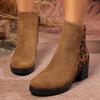 Botas de moda ocidentais plus size europeias e americanas transfronteiriças 2024 inverno novo salto médio Coringa zíper lateral senhoras botas curtas atacado