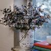 Fábrica transfronteiriça de flores artificiais planta folha de dinheiro eucalipto Arranjo de flores de casamento dourado buquê de decoração de eucalipto de geada branca