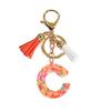 Llavero con letras de resina, donut rosa, caramelo, borla, iniciales, llavero, colgante, cartera portátil
