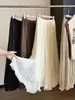 Saia plissada texturizada com bainha enrolada para mulheres, novo estilo de outono, saia plissada de corte A solta e versátil com barra ampla e caimento fluido, cintura alta