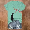 Camiseta de manga curta com design de moda feminina transfronteiriço, top feminino com decote V, estilo de verão de alta qualidade, estampa de gato 3D, feito sob medida de acordo com o seu design