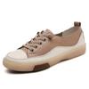 Sapatos Brancos de Couro Genuíno para Mulheres Primavera e Outono 2026 Estilo Coreano Sapatos Rasos Vazados para Calçar Facilmente Sapatos Casuais Versáteis