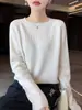 26 Suéter Transfronterizo, nueva colección Otoño/Invierno, cuello redondo, suéter de lana de punto abierto para mujer, corte holgado, efecto adelgazante, capa base de lana pura, top de punto