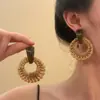 Pendientes Colgantes Geométricos de Flor Tejida de Ratán Estilo Vacaciones en la Costa Diseño de Pendientes Exagerados Pendientes de Nicho