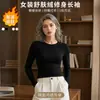Camiseta de manga larga con cuello redondo de forro polar cepillado para invierno, corte regular, adelgazante, cálida y elegante, para exportación