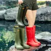 Botas de Lluvia de Caña Alta Transfronterizas para Mujer, Suela Gruesa, Cómodas, Antideslizantes, Estilo Europeo y Americano para Exterior, Zapatos de Agua Versátiles, Zapatos Antideslizantes para Lavar el Coche para Mujer