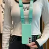 Adecuado para Samsung, Bucle de Colgante Reforzado con Correa Ancha, Funda para Teléfono Anti-Caídas de Protección Completa, Funda Cruzada para Teléfono de Color Caramelo Integrada en TPU