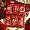 Bolsa de sobre rojo personalizada linda creativa con sello dorado 2026 Bolsa de dinero de la suerte para el Festival de Primavera de los niños Bolsa de regalo de retorno cuadrada Bolsa de dinero de la suerte Paquete rojo