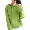Nuevo suéter tejido, top verde de manga larga para mujer, sudadera transfronteriza, suéter con capucha para mujer, estilo otoño, con cordones, fresco y elegante, para adultos