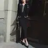 Vestido de Punto Fruncido de Comercio Exterior Estilo Francés 2026 Nuevo Vestido Suéter Europeo y Americano Otoño e Invierno con Cuello Solapa y Falda Ajustada de Longitud Media