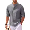 Camisa de manga larga para hombre al por mayor del fabricante, camisa de cuello mao con media botonadura, camisa de cuadros de piña, top casual para hombre
