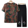 Conjunto de Roupa de Verão para Vovós, Conjunto de Duas Peças com Camisa de Manga Curta para Mulheres de Meia-Idade e Idosas, Blusa Estilo Tang