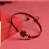 Pulseira de Cinábrio Crua para Mulheres, Pulseira de Trevo de Quatro Folhas, Tecida com Fio Vermelho, Ano do Zodíaco Flor de Cinco Pétalas Joia DIY, Vintage Feita à Mão