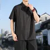 2026 Verano Nuevo Estilo Chino Camiseta para Hombre Tencel Lyocell Color Sólido Talla Grande Moderna Holgada Casual Top