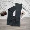 Calça Jeans Retro Cimento Primavera e Outono 2025 Nova Cintura Alta Elástica Slim Flare para Homens Baixos