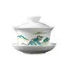 Juego de Té Gaiwan de Tres Piezas con Tazón Único para Infusión, Gaiwan de Porcelana Blanca Kung Fu, Juego de Té de Cerámica con Tapa y Tazas de Degustación para Dos Tazas